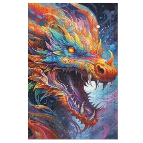 Drache Puzzle 1000 Teile, Holzpuzzle Herausforderndes Geschicklichkeitsspiel Für Die Ganze Familie, Kinder Erwachsenenpuzzle Ab 12 Jahren （78×53cm） von DCHHHSC