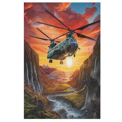 Hélicoptère 1000 Teile Puzzles Für Erwachsene Holzpuzzle Familienpuzzlespiel Stressabbau-Puzzle Für Kinder Ab 12 Jahren （78×53cm） von DCHHHSC