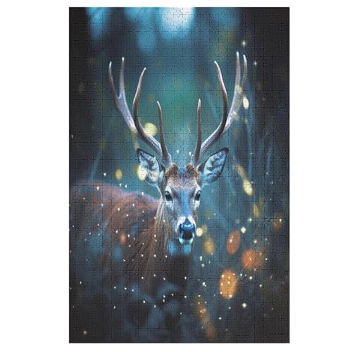 Holzpuzzles 1000 Teile Hirsch -Puzzle Für Jungen Und Mädchen, Schwierigkeitsgrad, Lernspiele, Familienspielzeug （78×53cm） von DCHHHSC