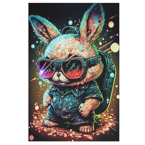 Holzpuzzles 1000 Teile Kaninchen -Puzzle Für Jungen Und Mädchen, Schwierigkeitsgrad, Lernspiele, Familienspielzeug （78×53cm） von DCHHHSC
