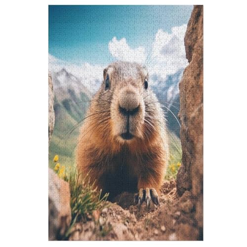 Holzpuzzles 1000 Teile Murmeltier -Puzzle Für Jungen Und Mädchen, Schwierigkeitsgrad, Lernspiele, Familienspielzeug （78×53cm） von DCHHHSC