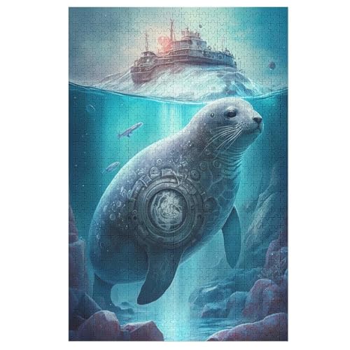 Holzpuzzles 1000 Teile Phoque -Puzzle Für Jungen Und Mädchen, Schwierigkeitsgrad, Lernspiele, Familienspielzeug （78×53cm） von DCHHHSC