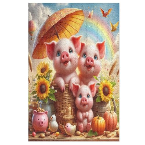 Holzpuzzles 1000 Teile Süßes Schwein -Puzzle Für Jungen Und Mädchen, Schwierigkeitsgrad, Lernspiele, Familienspielzeug （78×53cm） von DCHHHSC