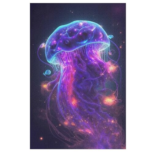 Neon JellyFisch Puzzle 1000 Teile, Holzpuzzle Herausforderndes Geschicklichkeitsspiel Für Die Ganze Familie, Kinder Erwachsenenpuzzle Ab 12 Jahren （78×53cm） von DCHHHSC