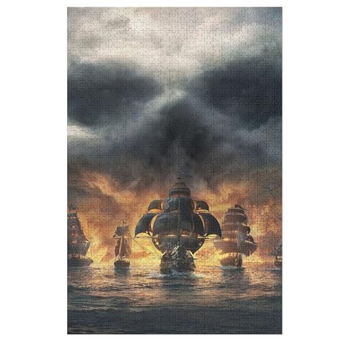 Puzzles Für Erwachsene, 1000 Teile, Skull Piratenschiff, Kreative Holzpuzzles, Praktisches Spiel, Familiendekoration （78×53cm） von DCHHHSC
