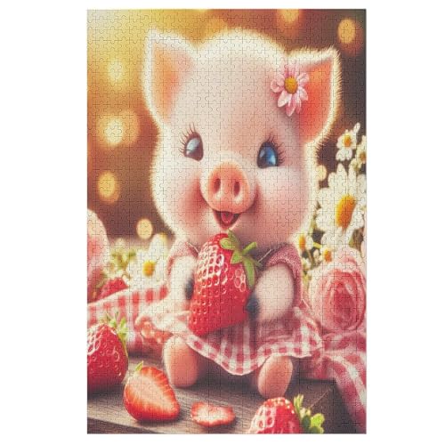 Süßes Schwein Holzpuzzle 1000 Teile Klassische Puzzles Erwachsene Kinder Puzzle DIY Kit Holzspielzeug Einzigartiges Geschenk 1000 PCS von DCHHHSC