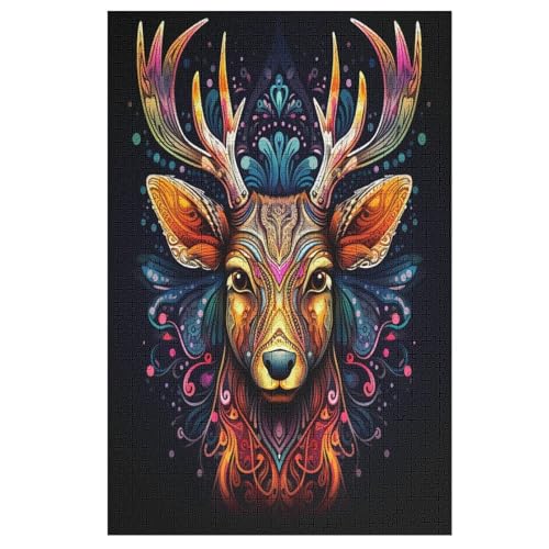 Tier Hirsch -Puzzle, 1000 Teile,Holzpuzzle Für Erwachsene Kinder, Lustiges Spielzeug, Denkspiel, Bildungsspiel, （78×53cm） von DCHHHSC