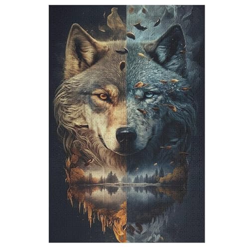 Wolf 1000 Teile Puzzles Für Erwachsene Holzpuzzle Familienpuzzlespiel Stressabbau-Puzzle Für Kinder Ab 12 Jahren （78×53cm） von DCHHHSC