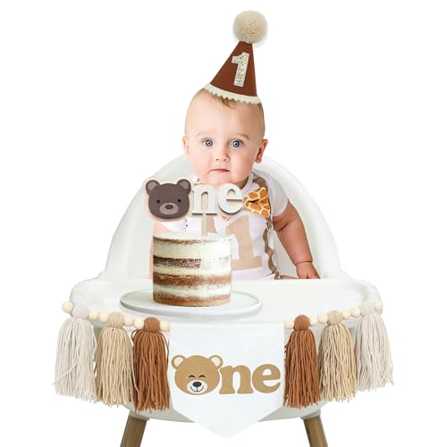 DCJHFJ Bear One Hochstuhl Banner für 1. Geburtstag Party Dekoration mit Cake Topper Geburtstag Hut DCJHFJ Bear One Hochstuhl Banner für 1. Geburtstag Party Dekoration mit Cake Topper Geburtstag Hut von DCJHFJ