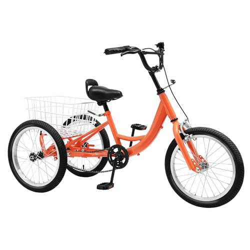 16 Zoll 1-Gänge Kinder Dreirad, 3-Rad Fahrrad Großem Korb, Balance Kinderfahrrad, Tricycle für Erholung Picknicks Reisen, 7-10 Jahre von DCSYOG