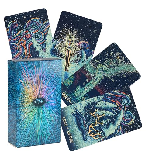 Tarotkarten für Anfänger, 78 Rider Tarot Cards, Wahrsagewerkzeuge Kartenspielen, Tarot für Anfänger Wahrsagerei Spielzeug Holographisch Tarotkarten Schicksals-Weissagungskarte (J) von DDFF