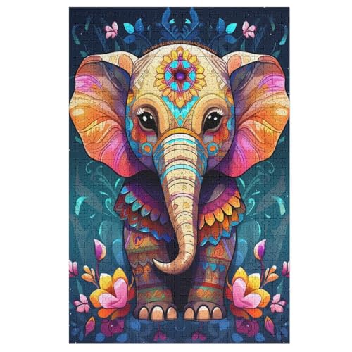 Animal Elefant Puzzle 1000 Teile, Holzpuzzle Für Erwachsene Kinder, Impossible Puzzles, Geschicklichkeitsspiel Für Die Ganze Familie （78×53cm） von DDFRTYY