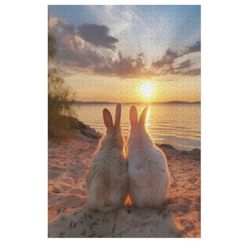 Animal Kaninchen Puzzles 1000 Teile Erwachsener Kniffel Spaß Für Die Ganze Familie, Holzpuzzle Kinder Erwachsene, Impossible Puzzle Schwer （78×53cm） von DDFRTYY