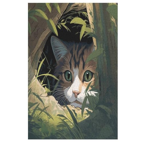Animal Katze Holzpuzzle 1000 Teile Klassische Puzzles Erwachsene Kinder Puzzle DIY Kit Holzspielzeug Einzigartiges Geschenk （78×53cm） von DDFRTYY