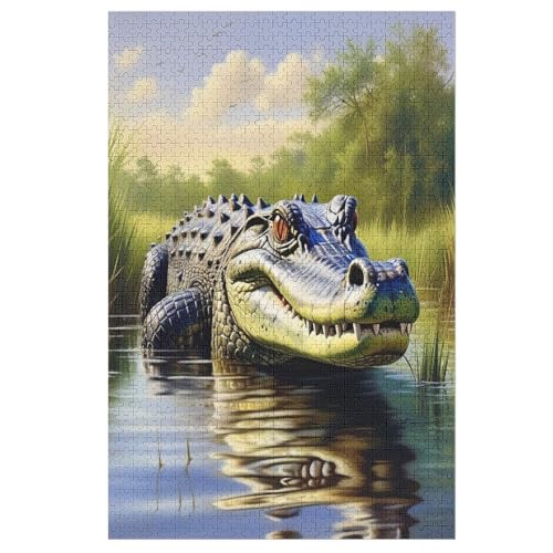 Animal Krokodil Holzpuzzle - 1000 Teiliges Jigsaw Knobelspiel - Puzzle Für Erwachsene & Kinder - Outdoor & Reisespielzeug （78×53cm） von DDFRTYY