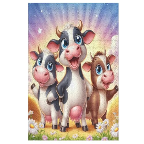 Animal Kuh Holzpuzzle 1000 Teile Klassische Puzzles Erwachsene Kinder Puzzle DIY Kit Holzspielzeug Einzigartiges Geschenk （78×53cm） von DDFRTYY