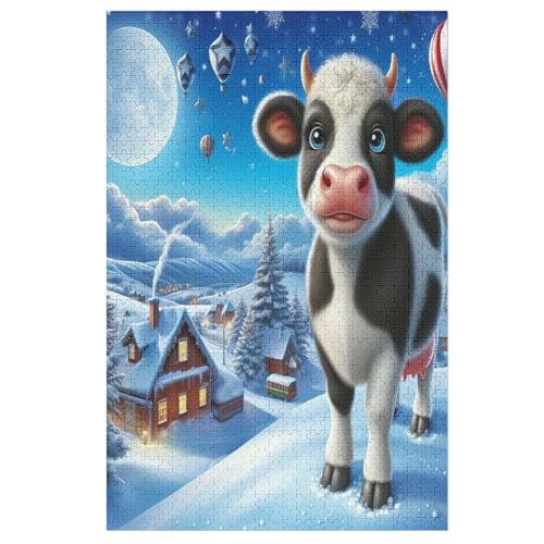 Animal Kuh Holzpuzzle - Puzzle Für Erwachsene, 1000-teilige Puzzles Für Teenager Und Kinder, Herausfordernde Spiele （78×53cm） von DDFRTYY