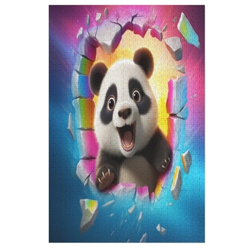 Animal Panda Puzzle 1000 Teile, Holzpuzzle Für Erwachsene Kinder, Impossible Puzzles, Geschicklichkeitsspiel Für Die Ganze Familie （78×53cm） von DDFRTYY