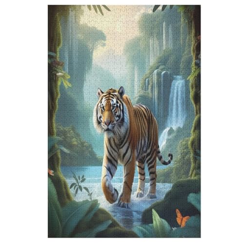 Animal Tiger -Puzzle, 1000 Teile,Holzpuzzle Für Erwachsene Kinder, Lustiges Spielzeug, Denkspiel, Bildungsspiel, （78×53cm） von DDFRTYY