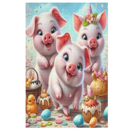 Animal süßes Schwein Puzzle 1000 Teile, Holzpuzzle Herausforderndes Geschicklichkeitsspiel Für Die Ganze Familie, Kinder Erwachsenenpuzzle Ab 12 Jahren （78×53cm） von DDFRTYY