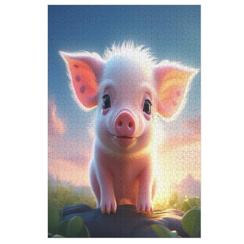 Animal süßes Schwein Puzzles 1000 Teile Erwachsener Kniffel Spaß Für Die Ganze Familie, Holzpuzzle Kinder Erwachsene, Impossible Puzzle Schwer （78×53cm） von DDFRTYY