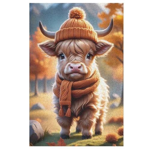 Cute Kuh Holzpuzzle 1000 Teile Klassische Puzzles Erwachsene Kinder Puzzle DIY Kit Holzspielzeug Einzigartiges Geschenk （78×53cm） von DDFRTYY