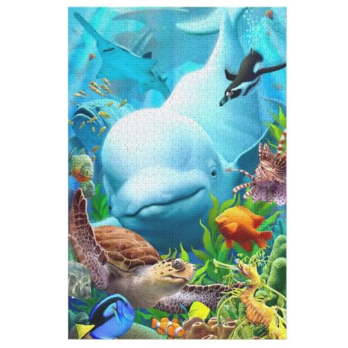 Delphin Puzzle 1000 Teile, Holzpuzzle Herausforderndes Geschicklichkeitsspiel Für Die Ganze Familie, Kinder Erwachsenenpuzzle Ab 12 Jahren （78×53cm） von DDFRTYY