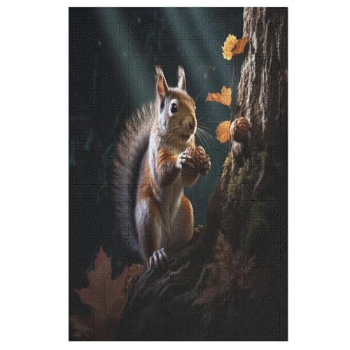 Eichhörnchen Holzpuzzle 1000 Teile Klassische Puzzles Erwachsene Kinder Puzzle DIY Kit Holzspielzeug Einzigartiges Geschenk （78×53cm） von DDFRTYY