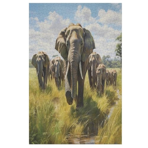 Elefants Holzpuzzle 1000 Teile, Knobelspiele Für Erwachsene, Teenager, Puzzles Unmögliche - Kinder Puzzle Zimmer Deko （78×53cm） von DDFRTYY
