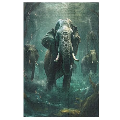 Elefants Holzpuzzle - 1000 Teiliges Jigsaw Knobelspiel - Puzzle Für Erwachsene & Kinder - Outdoor & Reisespielzeug （78×53cm） von DDFRTYY