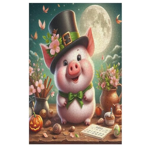 Holzpuzzle Animal süßes Schwein Puzzle 1000 Teile Erwachsene Klassische Pädagogisches Spielzeug Kinder Lernspiel Herausforderndes Puzzles （78×53cm） von DDFRTYY