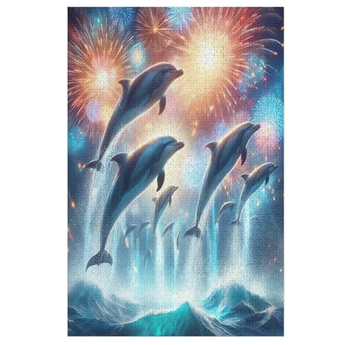 Holzpuzzle Delphin Puzzle 1000 Teile Erwachsene Klassische Pädagogisches Spielzeug Kinder Lernspiel Herausforderndes Puzzles （78×53cm） von DDFRTYY