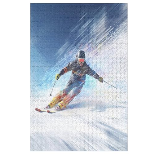 Holzpuzzle Skifahren Puzzle 1000 Teile Erwachsene Klassische Pädagogisches Spielzeug Kinder Lernspiel Herausforderndes Puzzles （78×53cm） von DDFRTYY