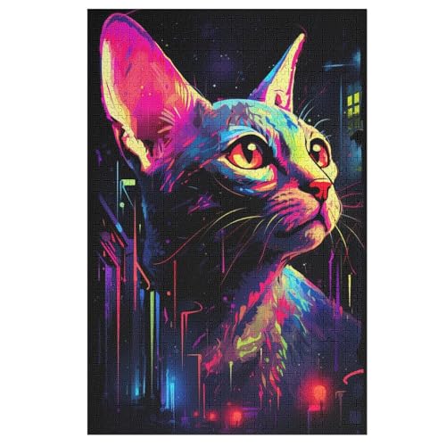 Holzpuzzles 1000 Teile Animal Katze -Puzzle Für Jungen Und Mädchen, Schwierigkeitsgrad, Lernspiele, Familienspielzeug （78×53cm） von DDFRTYY