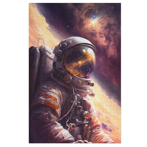 Holzpuzzles 1000 Teile Astronaut -Puzzle Für Jungen Und Mädchen, Schwierigkeitsgrad, Lernspiele, Familienspielzeug （78×53cm） von DDFRTYY