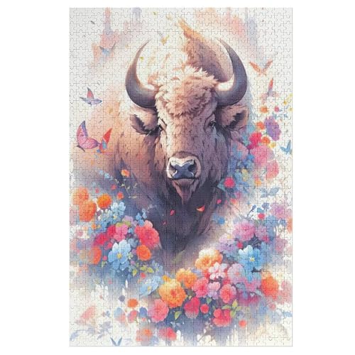 Holzpuzzles 1000 Teile Bunter Bison -Puzzle Für Jungen Und Mädchen, Schwierigkeitsgrad, Lernspiele, Familienspielzeug （78×53cm） von DDFRTYY