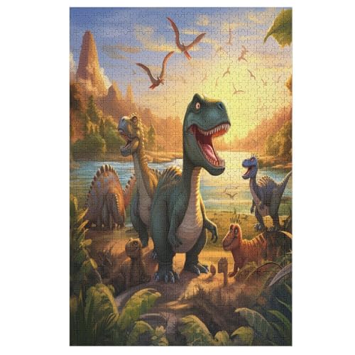 Holzpuzzles 1000 Teile Dinosaurier -Puzzle Für Jungen Und Mädchen, Schwierigkeitsgrad, Lernspiele, Familienspielzeug （78×53cm） von DDFRTYY