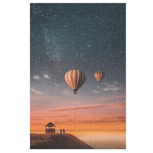 Holzpuzzles 1000 Teile Heißluftballon -Puzzle Für Jungen Und Mädchen, Schwierigkeitsgrad, Lernspiele, Familienspielzeug （78×53cm） von DDFRTYY