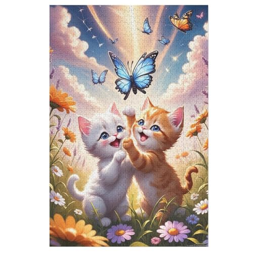 Holzpuzzles 1000 Teile Katze -Puzzle Für Jungen Und Mädchen, Schwierigkeitsgrad, Lernspiele, Familienspielzeug （78×53cm） von DDFRTYY