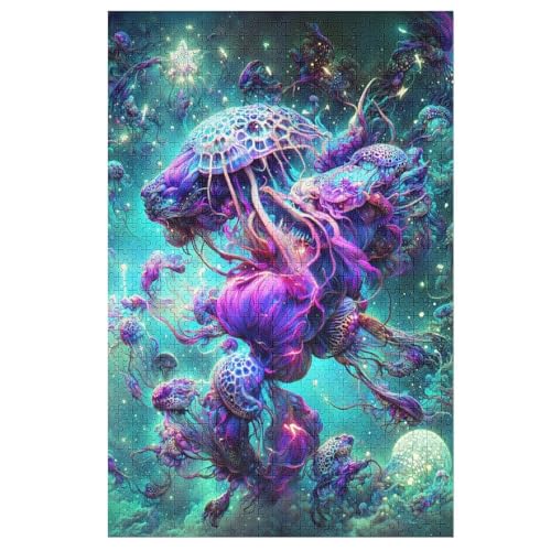 Holzpuzzles 1000 Teile Luminous Krake -Puzzle Für Jungen Und Mädchen, Schwierigkeitsgrad, Lernspiele, Familienspielzeug （78×53cm） von DDFRTYY