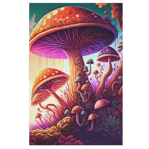 Holzpuzzles 1000 Teile Pilz -Puzzle Für Jungen Und Mädchen, Schwierigkeitsgrad, Lernspiele, Familienspielzeug （78×53cm） von DDFRTYY