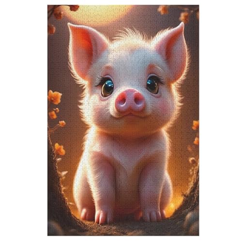Holzpuzzles 1000 Teile Süßes Schwein -Puzzle Für Jungen Und Mädchen, Schwierigkeitsgrad, Lernspiele, Familienspielzeug （78×53cm） von DDFRTYY