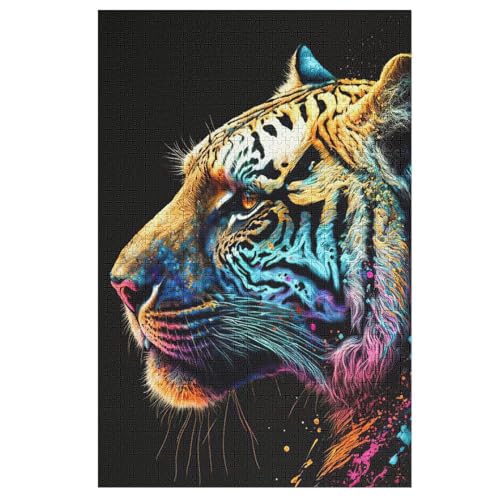 Holzpuzzles 1000 Teile Tiger -Puzzle Für Jungen Und Mädchen, Schwierigkeitsgrad, Lernspiele, Familienspielzeug （78×53cm） von DDFRTYY