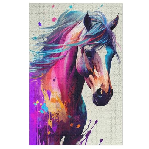 Horse Holzpuzzle 1000 Teile Klassische Puzzles Erwachsene Kinder Puzzle DIY Kit Holzspielzeug Einzigartiges Geschenk （78×53cm） von DDFRTYY