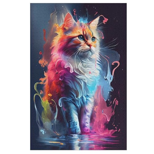 Katze Holzpuzzle 1000 Teile, Knobelspiele Für Erwachsene, Teenager, Puzzles Unmögliche - Kinder Puzzle Zimmer Deko （78×53cm） von DDFRTYY