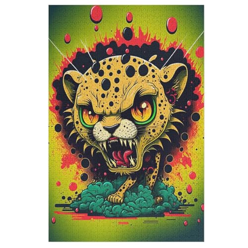 Leopard Holzpuzzle 1000 Teile Klassische Puzzles Erwachsene Kinder Puzzle DIY Kit Holzspielzeug Einzigartiges Geschenk （78×53cm） von DDFRTYY