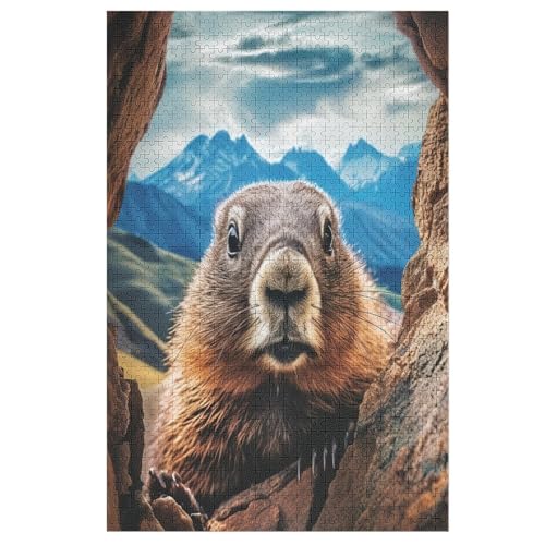 Murmeltier 1000 Teile Puzzles Für Erwachsene Holzpuzzle Familienpuzzlespiel Stressabbau-Puzzle Für Kinder Ab 12 Jahren （78×53cm） von DDFRTYY
