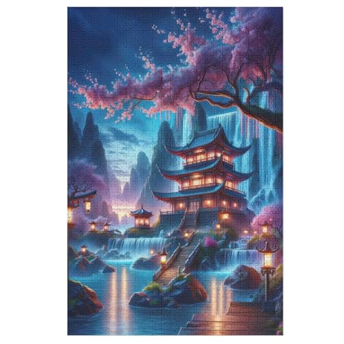 Pagode paisible Puzzle 1000 Teile, Holzpuzzle Herausforderndes Geschicklichkeitsspiel Für Die Ganze Familie, Kinder Erwachsenenpuzzle Ab 12 Jahren （78×53cm） von DDFRTYY