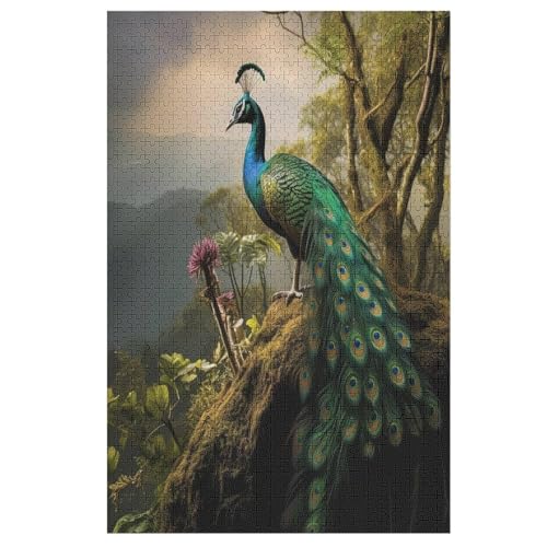 Pfau Holzpuzzle 1000 Teile Klassische Puzzles Erwachsene Kinder Puzzle DIY Kit Holzspielzeug Einzigartiges Geschenk （78×53cm） von DDFRTYY