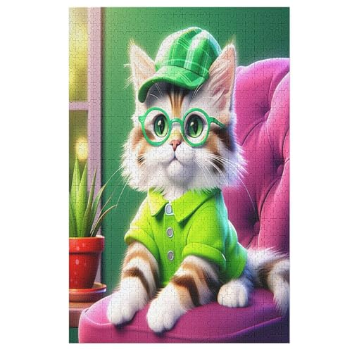 Puzzle Animal Cute Katze, 1000 Puzzleteile Für Kinder, Holzpuzzles, Geeignet Für Erwachsene Lernspiel, （78×53cm） von DDFRTYY